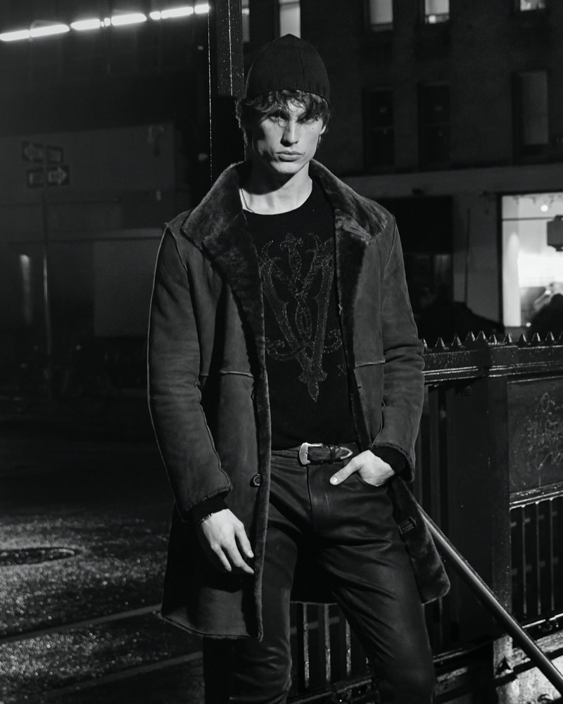 John Varvatos fall-winter 2025 campaign shearling coat