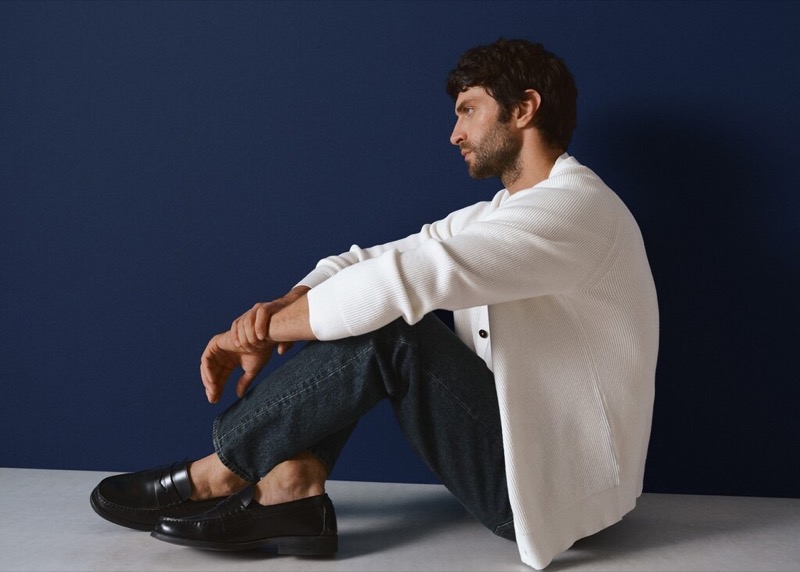 Mango white cardigan with jeans men