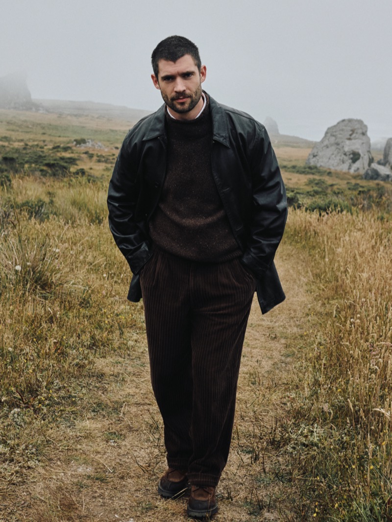 David Corenswet Banana Republic October Edit 2025 leather coat