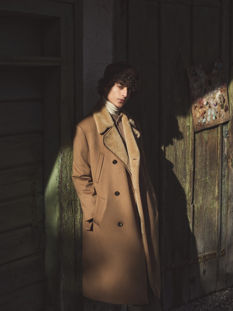 Yoesry Detre camel-colored coat Loro Piana holiday collection 2025