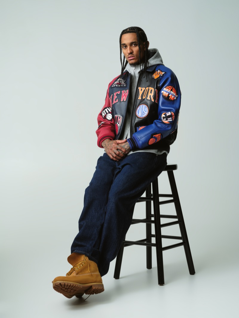 Jordan Clarkson leather jacket Kith New York Knicks collection