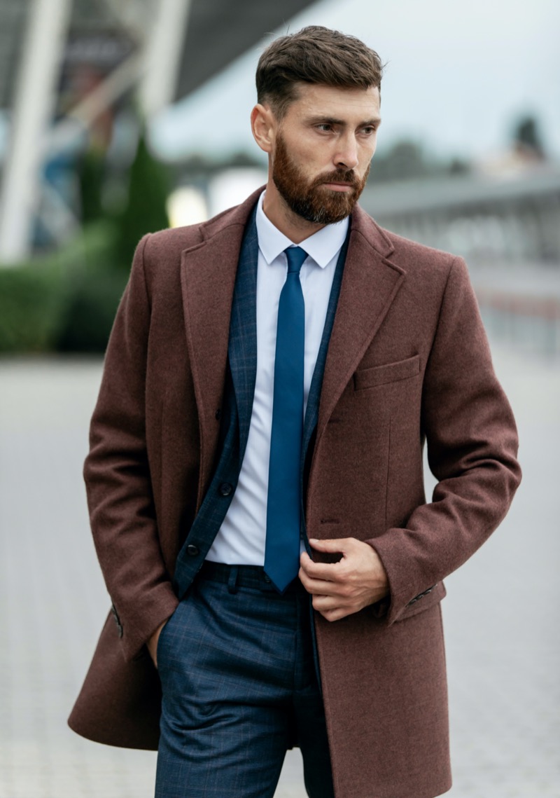 Man Brown Coat Over Suit