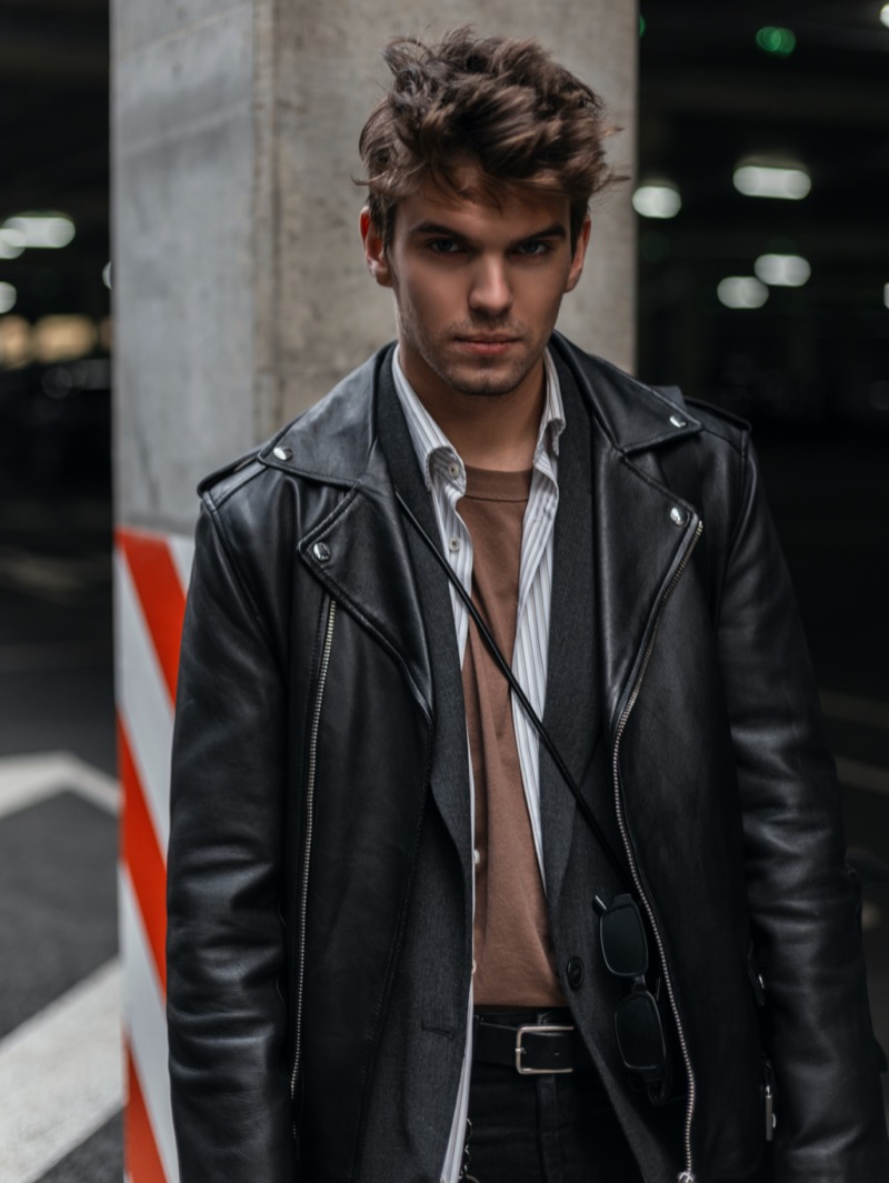 Man Leather Biker Jacket Outfit