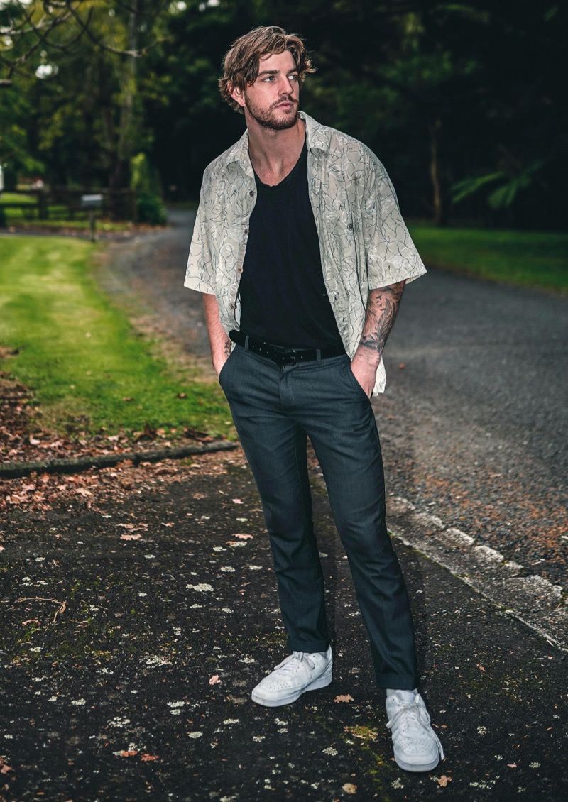 Open short sleeve shirt outfit men