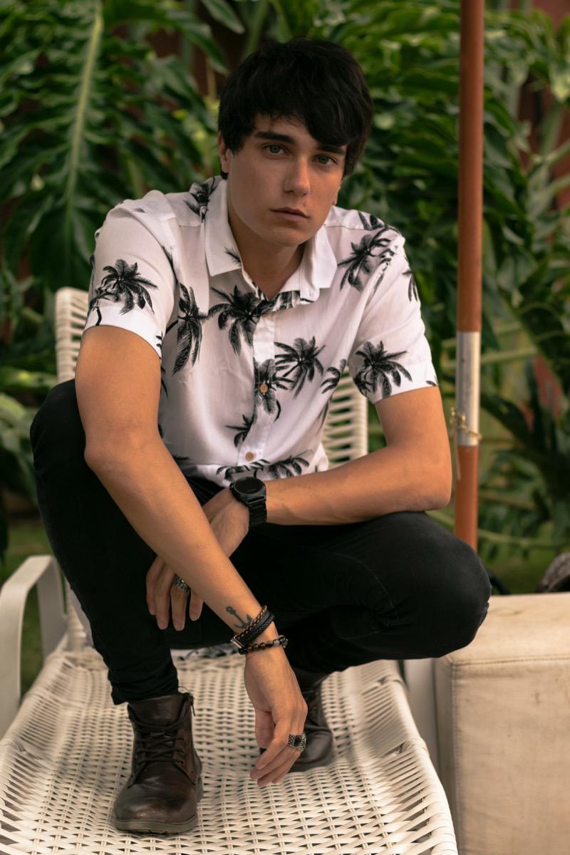 Palm tree print short sleeve shirt men