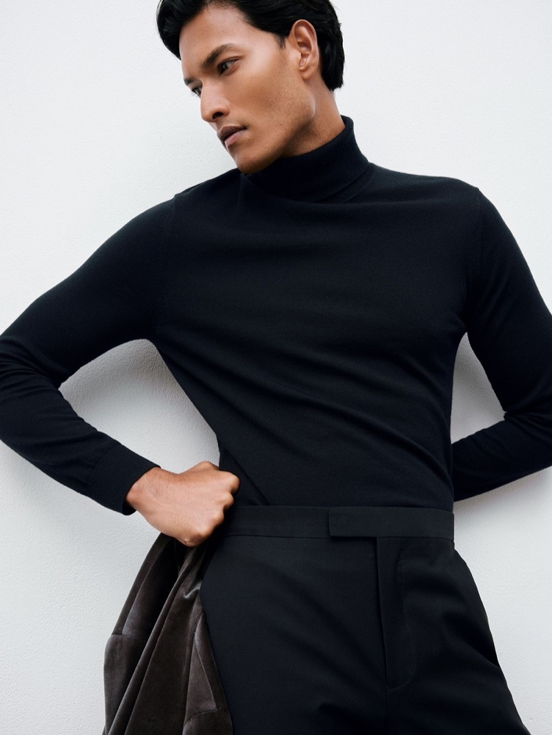 Reiss Merino Wool Roll Neck Jumper Navy