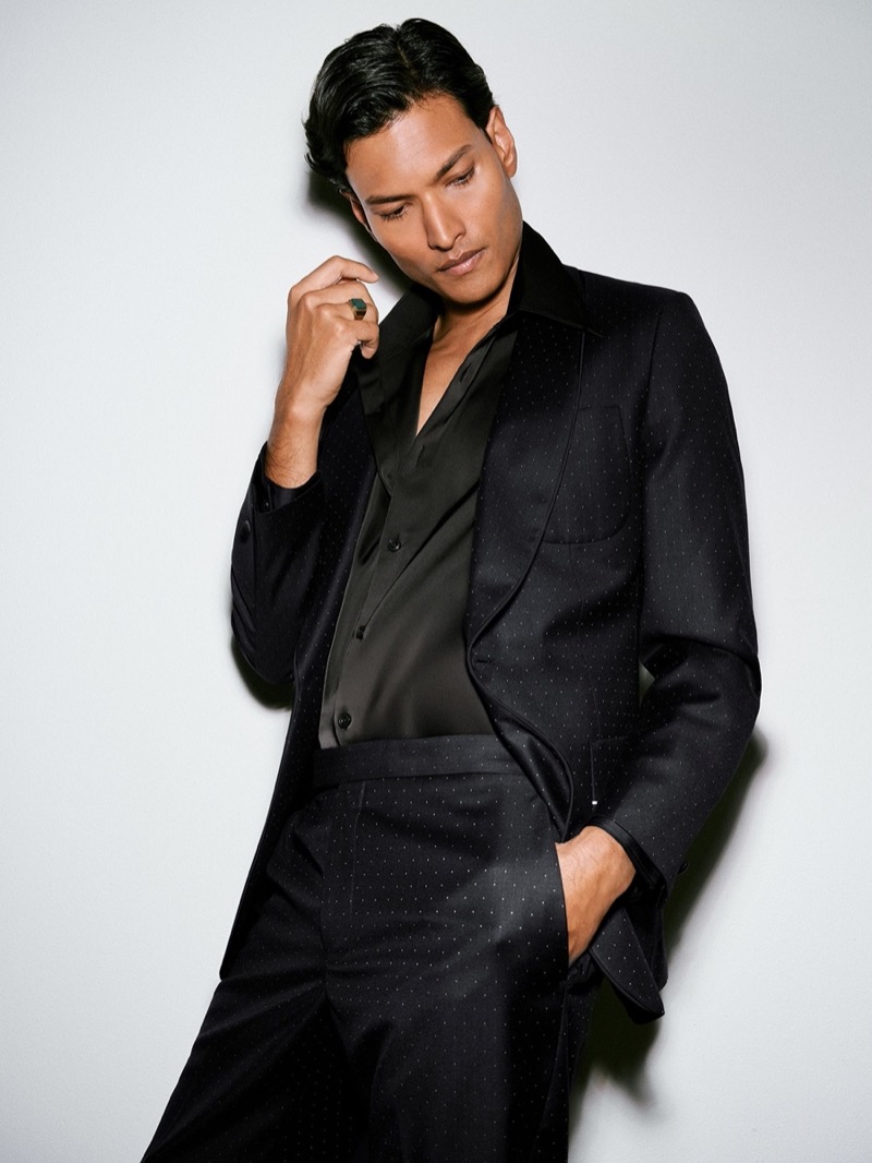 Reiss Single Breasted Polka Dot Suit Blazer Classic Fit Wool Blend Midnight Navy