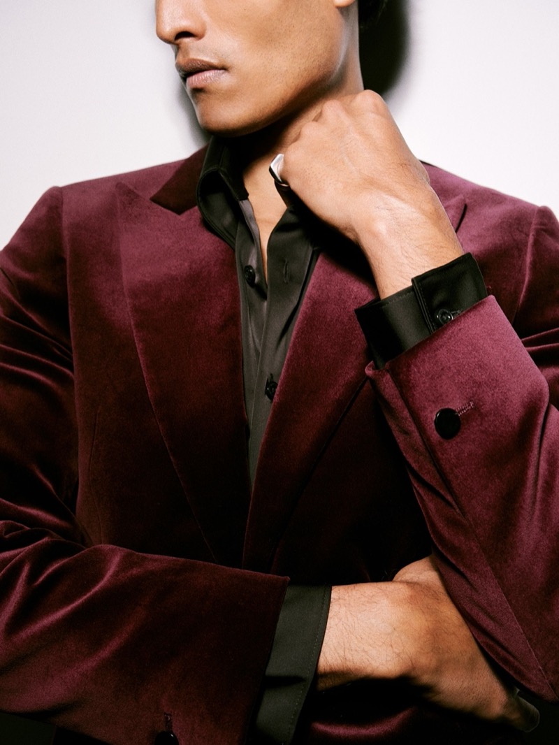 Reiss Single Breasted Velvet Blazer Tailored Fit Bordeaux