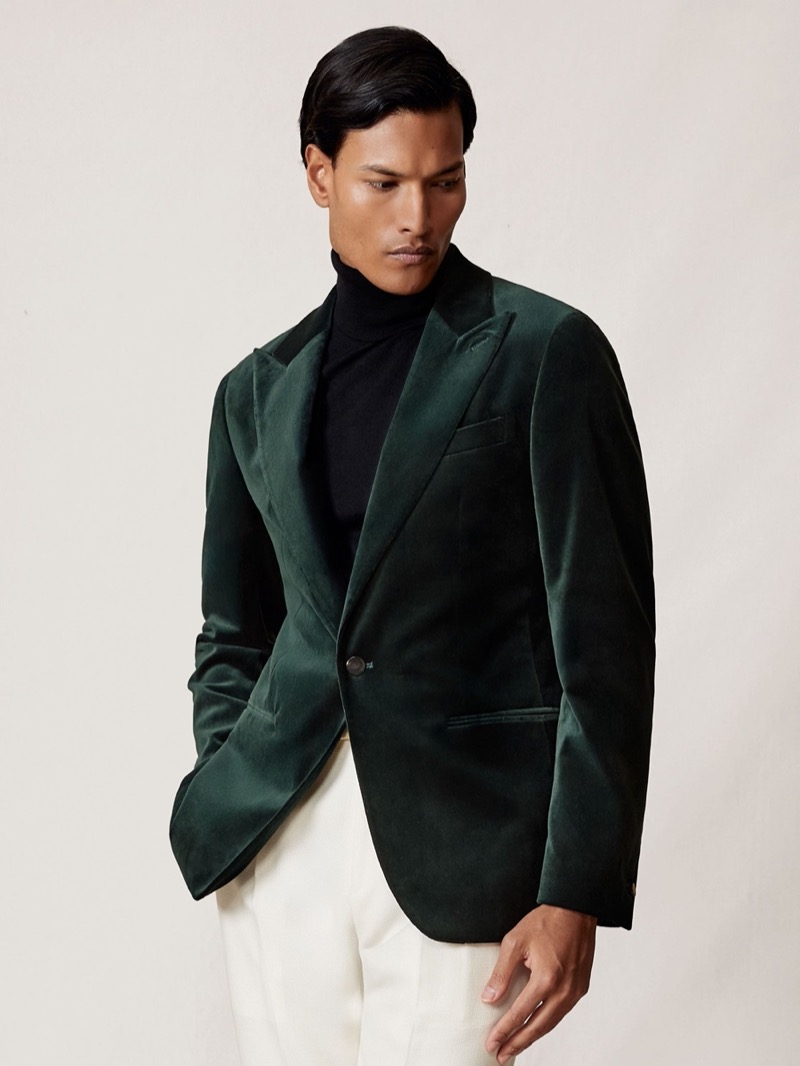 Reiss Single Breasted Velvet Blazer Tailored Fit Emerald Green