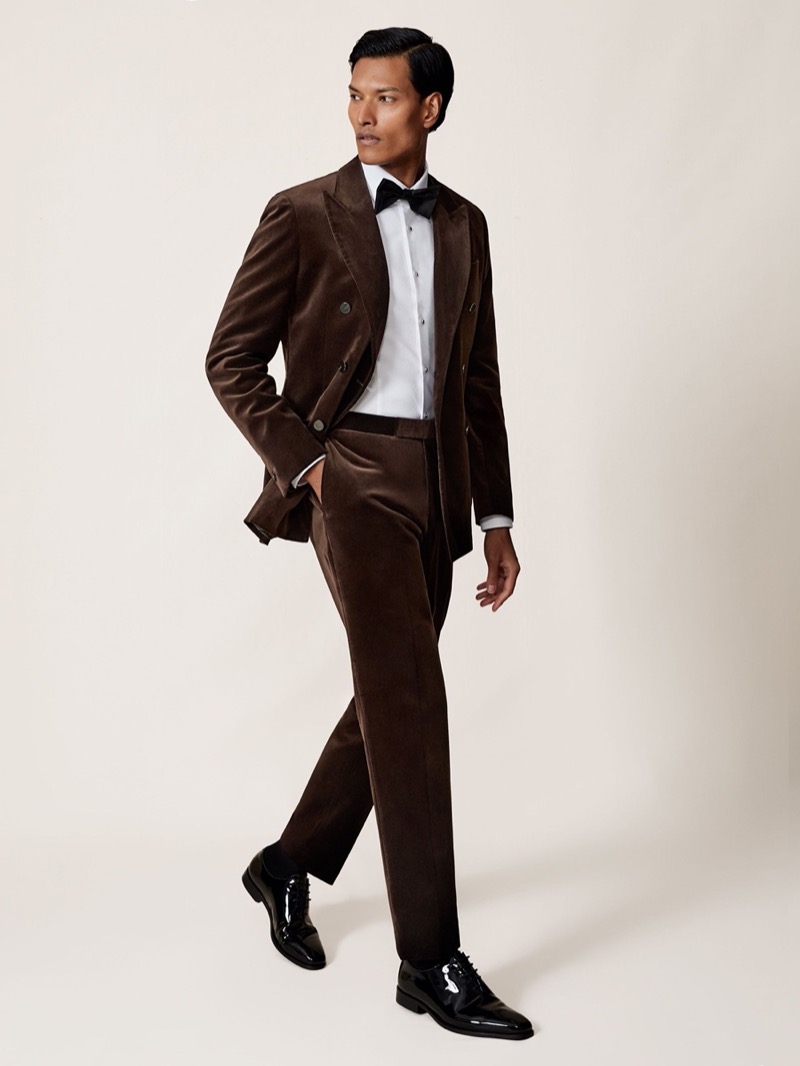 Reiss Velvet Tailored Fit Suit Trousers Chocolate Brown