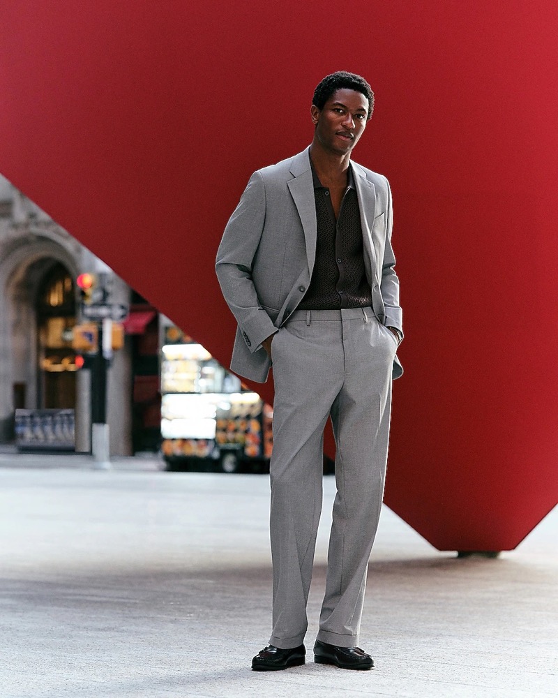 Express Relaxed Gray Stretch Suit Pant Men