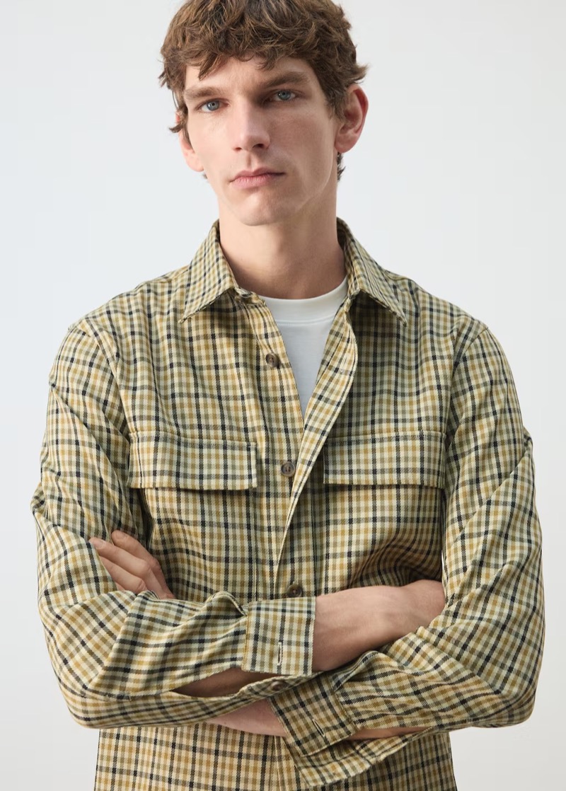 Mango Plaid Print Button Jacket