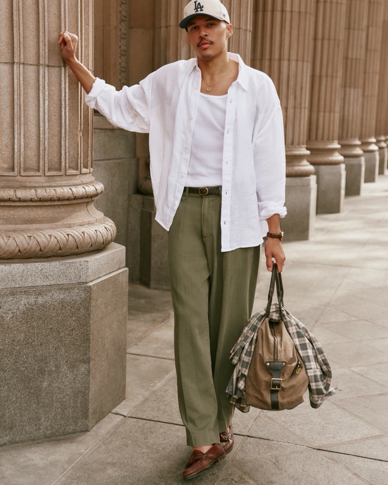 Abercrombie Cotton Baggy Trouser Olive Green