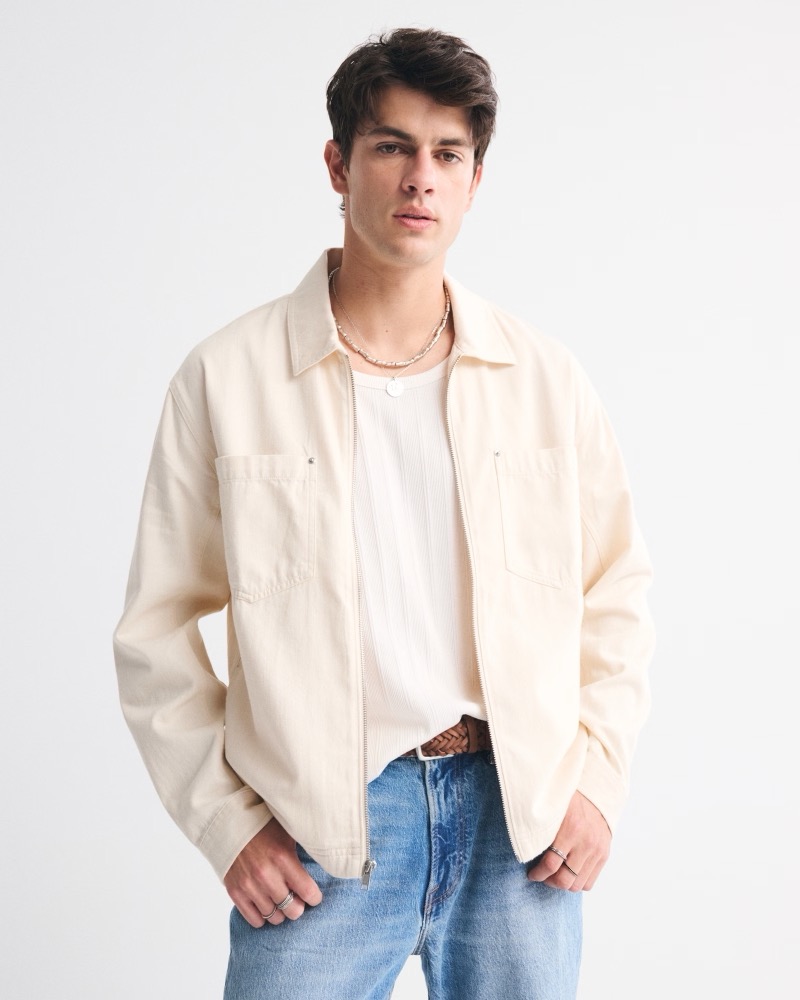 Abercrombie & Fitch Zip Shirt Jacket Cream
