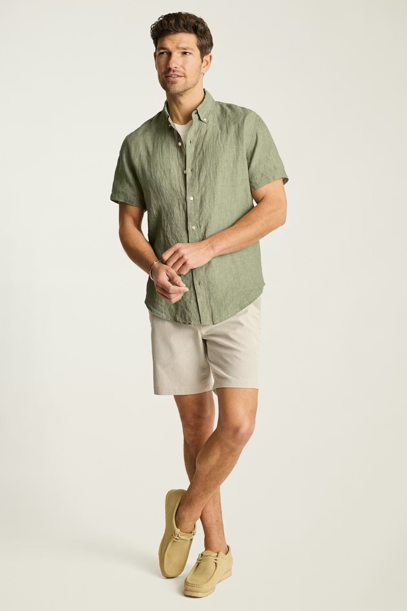 Bonobos Riviera Linen Short Sleeve Shirt Sage Green