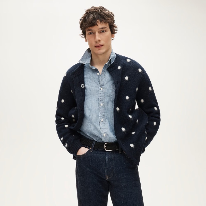 J.Crew Brushed Wool Polka Dot Cardigan Model