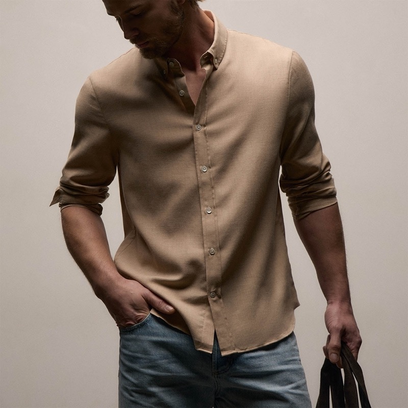 James Perse Cotton Cashmere Twill Shirt Model
