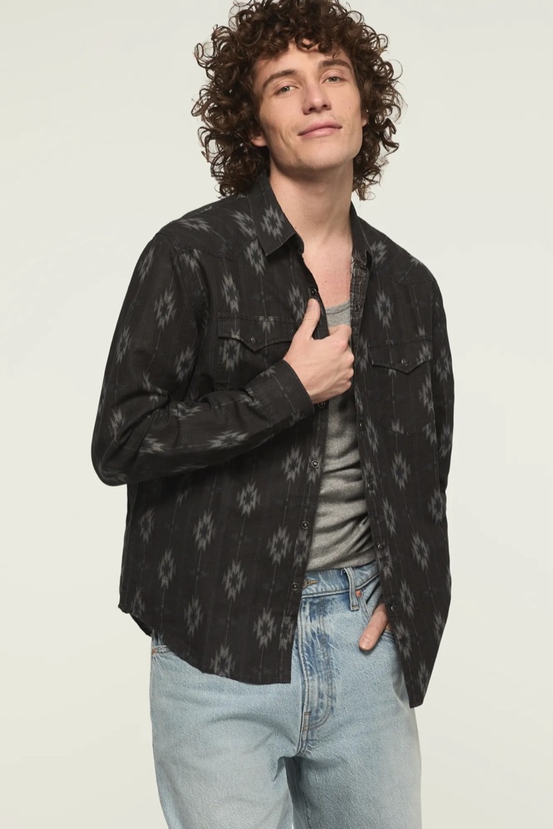 Lucky Brand Linen Long Sleeve Western Shirt