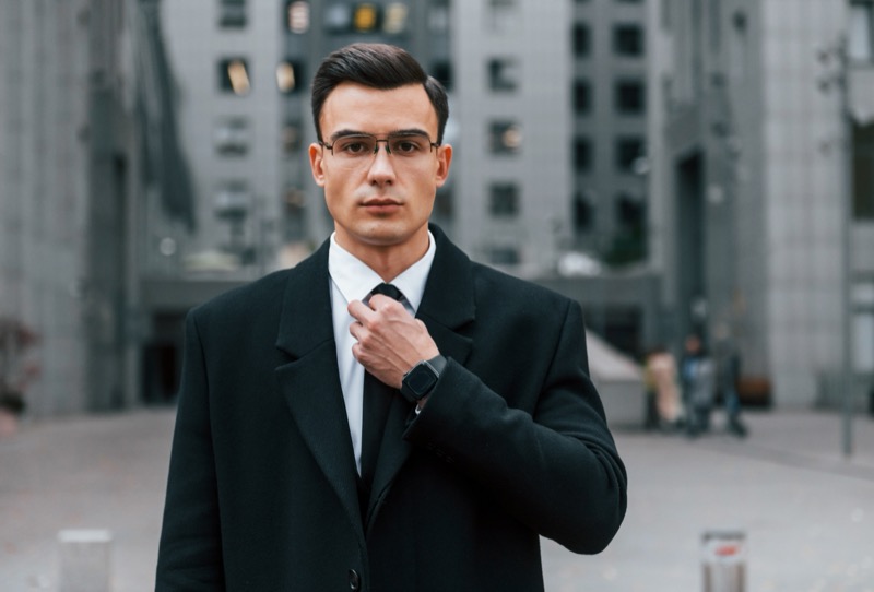 Man Wearing Semi rimless Frame Eyeglasses with Suit