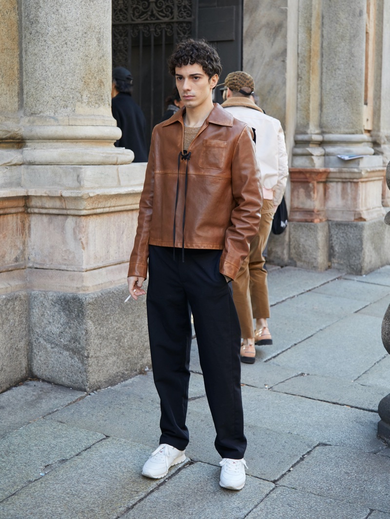 Brown Leather Jacket Street