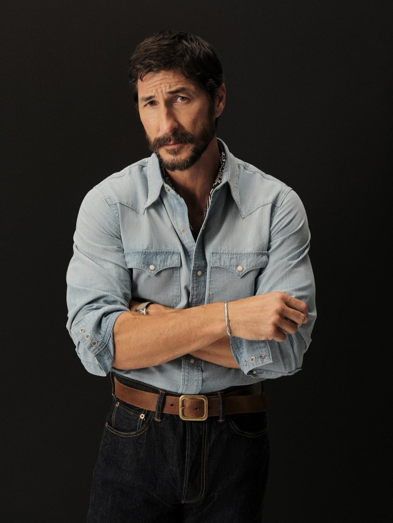 Buck Mason Japanese Chambray Western Shirt Model