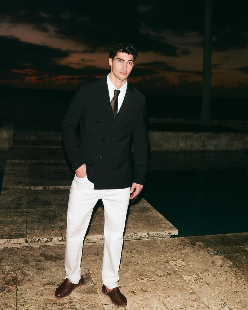 Express Classic Black Wool Blend Washable Modern Tech Double Breasted Suit Jacket