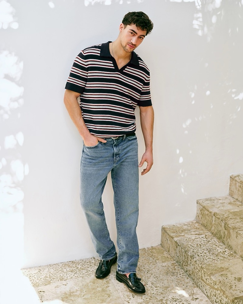 Express Multi Striped Cotton Knit Johnny Collar Polo