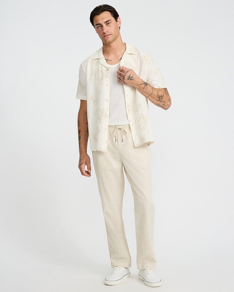 Express Straight Linen blend Drawstring Elastic Waist Pant Model