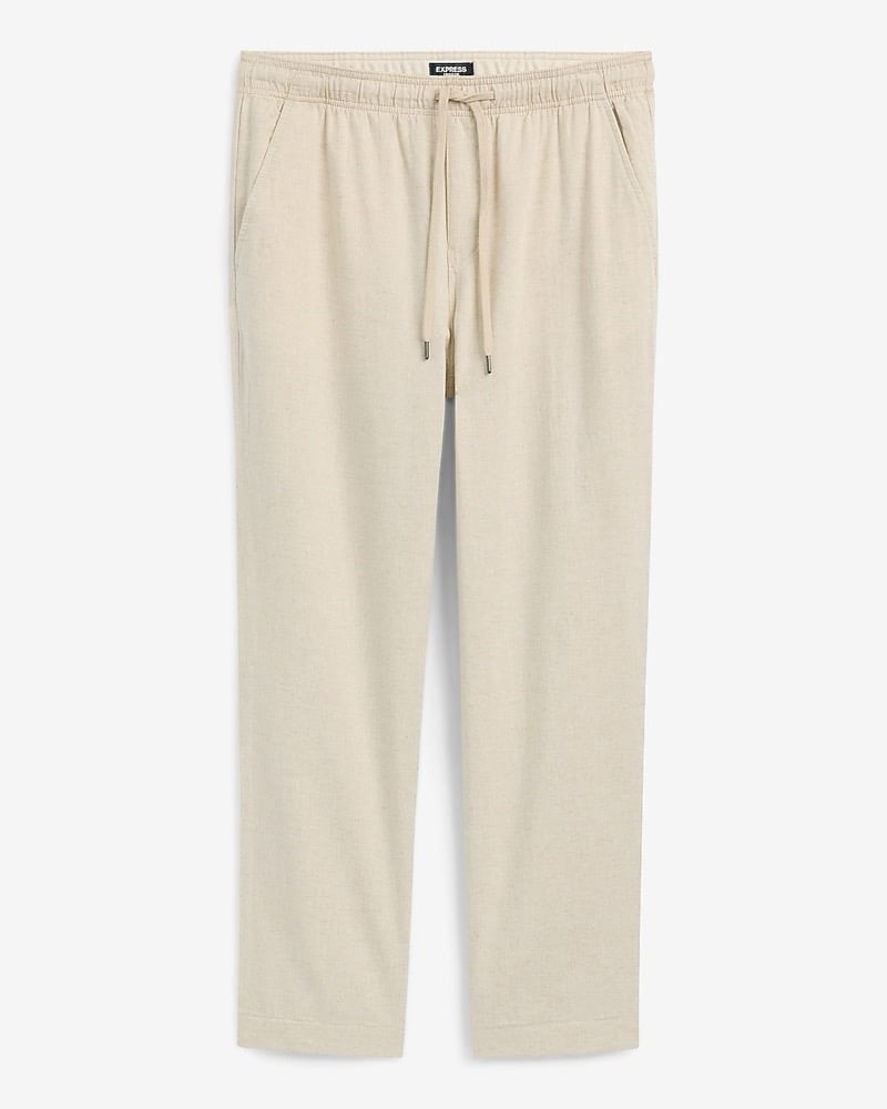 Express Straight Linen blend Drawstring Elastic Waist Pant