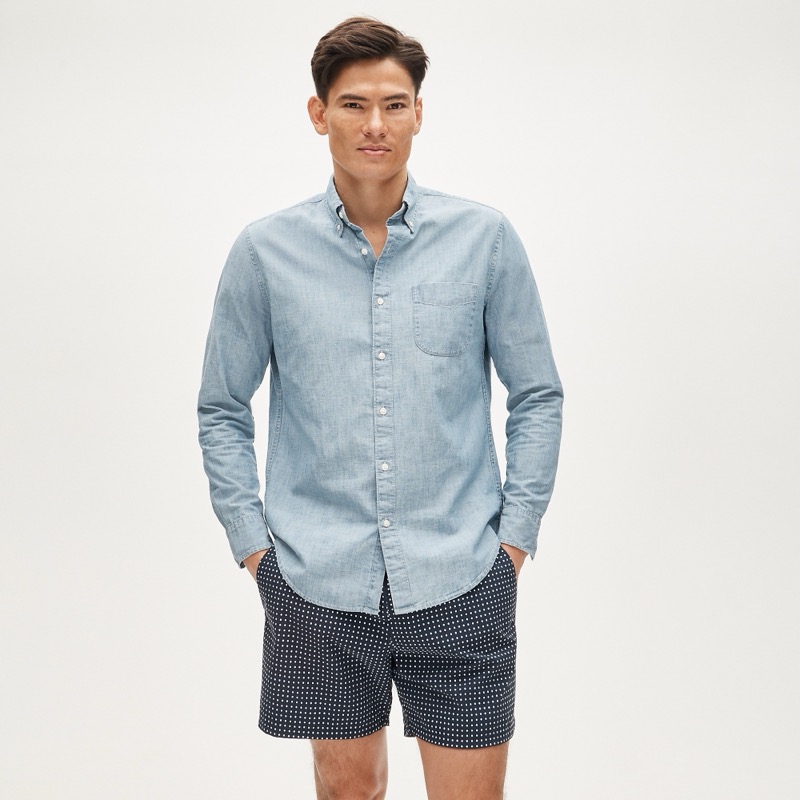 J.Crew Organic Cotton Chambray Shirt Model