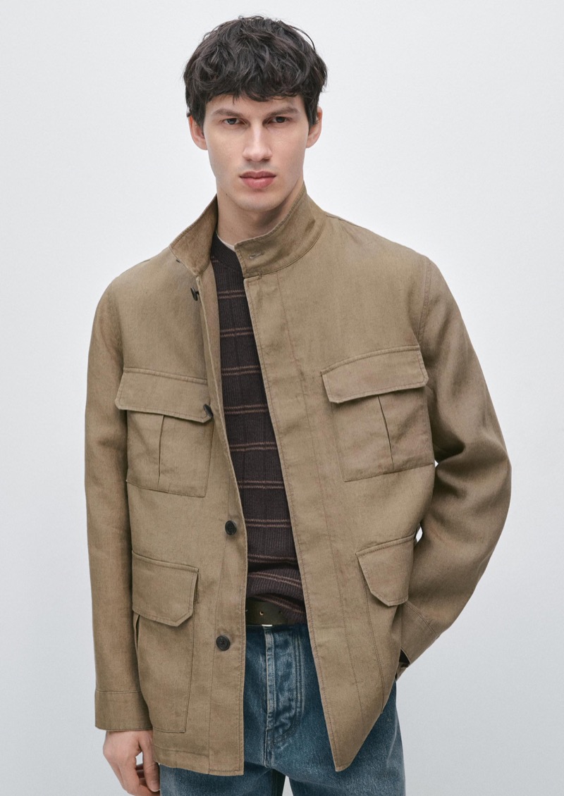 Massimo Dutti Linen Safari Jacket Model
