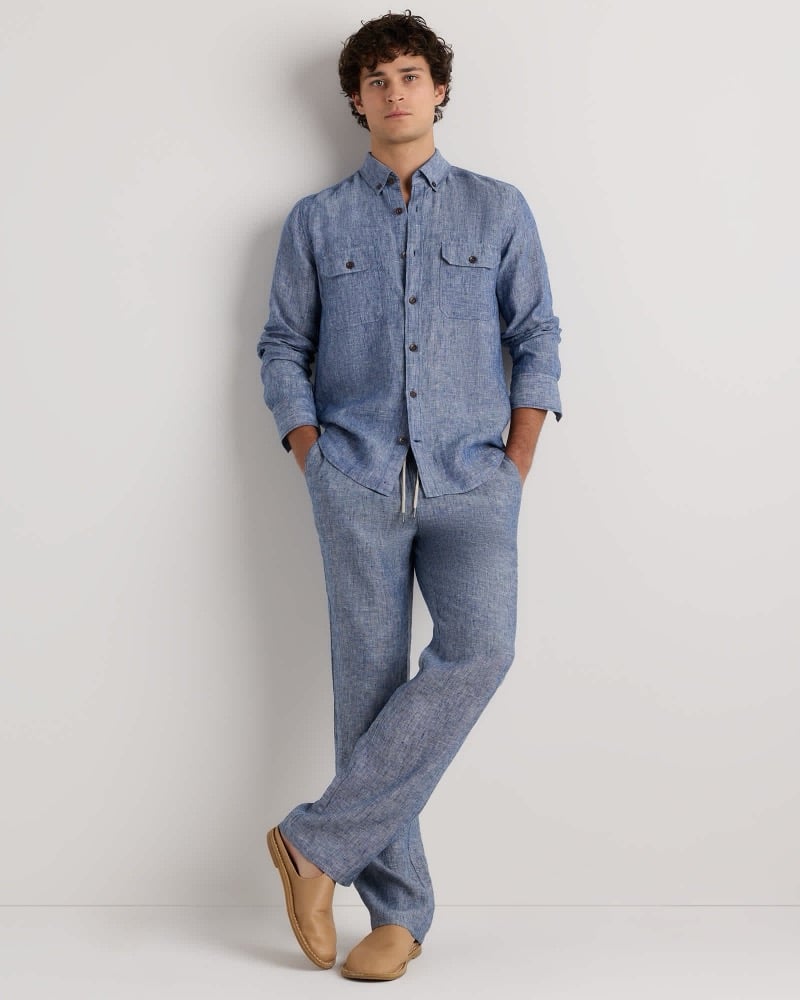 Quince 100% European Linen Drawstring Beach Pants Model