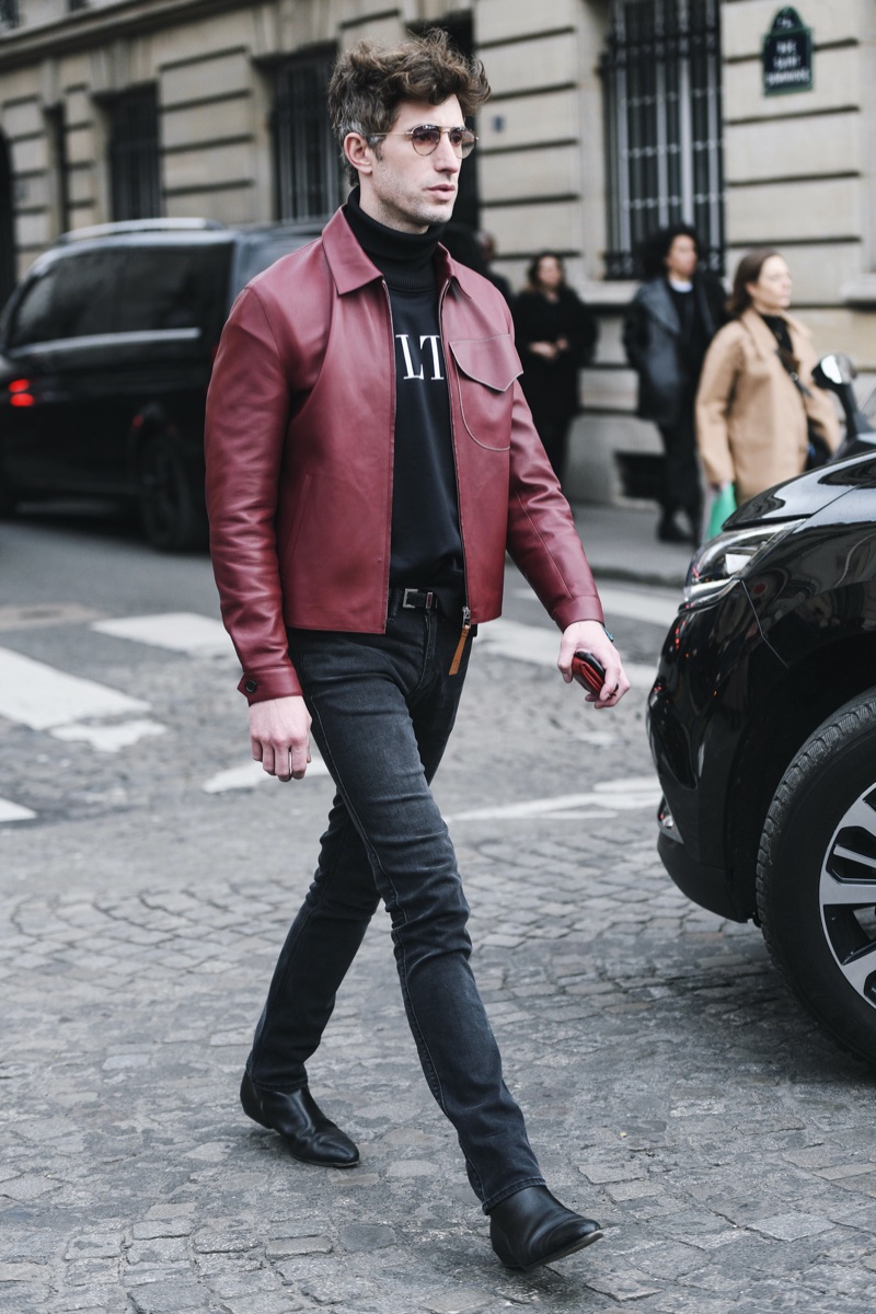 Red Cropped Leather Jacket Man