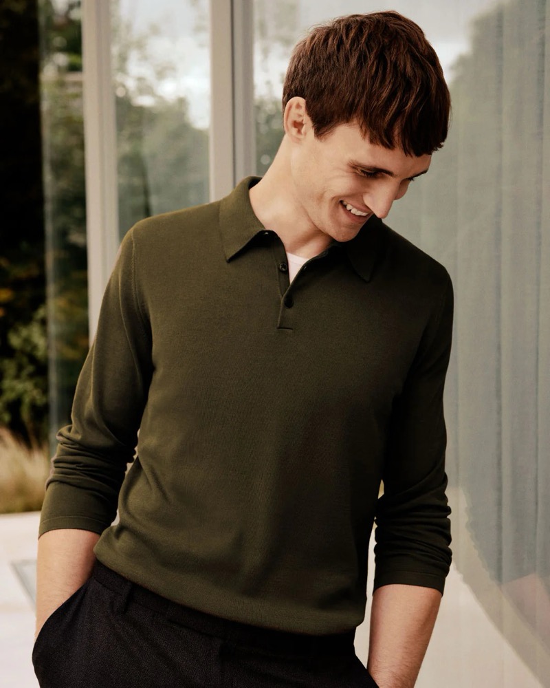 Sunspel Long-sleeve Sea Island Cotton Knit Polo Shirt