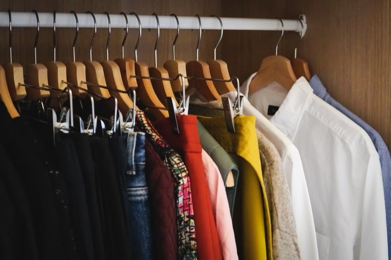 Clothes hanging in closet
