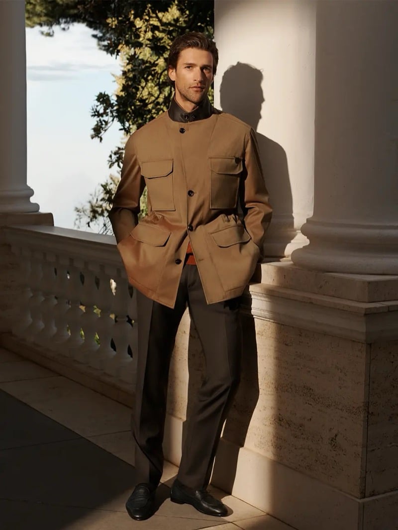Fabrizio wears a Brioni field jacket for spring-summer 2026