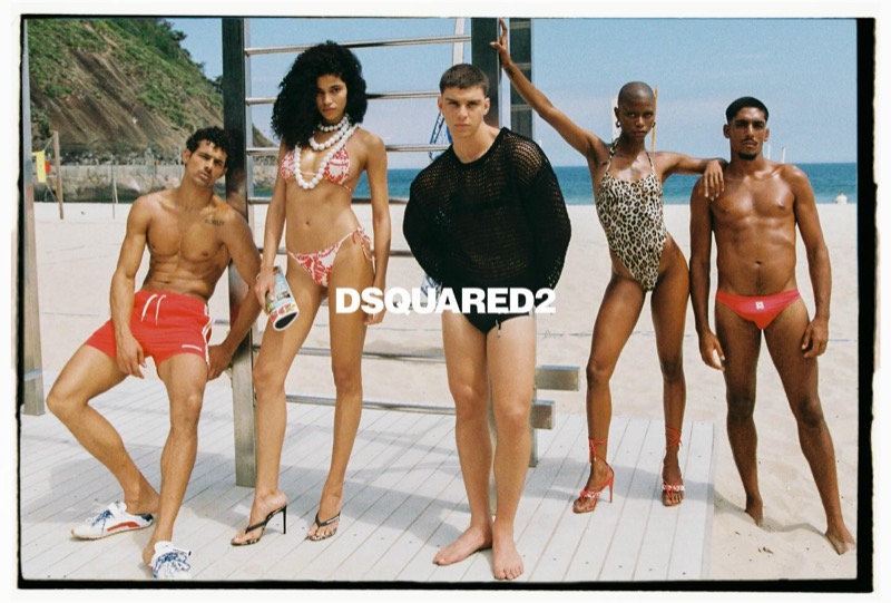 A six-person Dsquared2 group lineup on a Rio beach pier