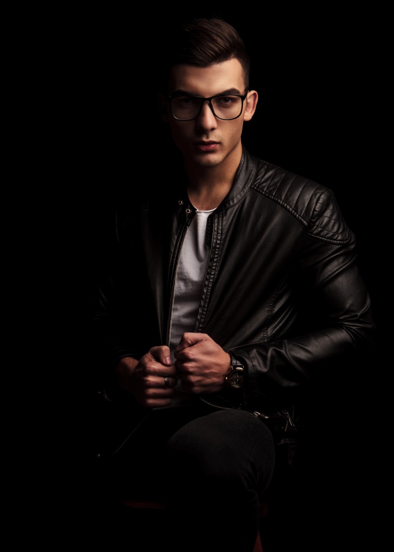 Man wearing leather jacket