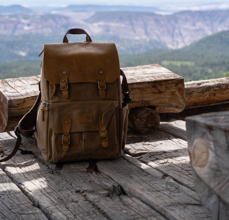 Brown leather backpack