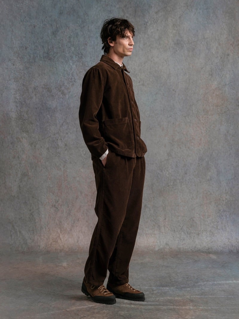 Man in a brown corduroy jacket and matching trousers, for Kestin Fall 2026