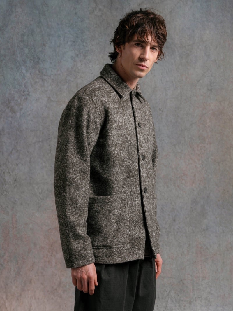 Man in a gray wool jacket, for Kestin Fall 2026