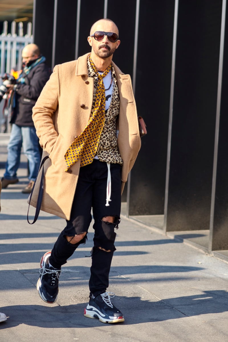Stylish street style bald man