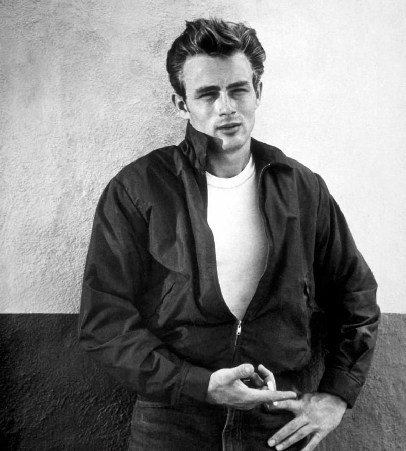 James Dean appears in a publicity still for Rebel Without a Cause.