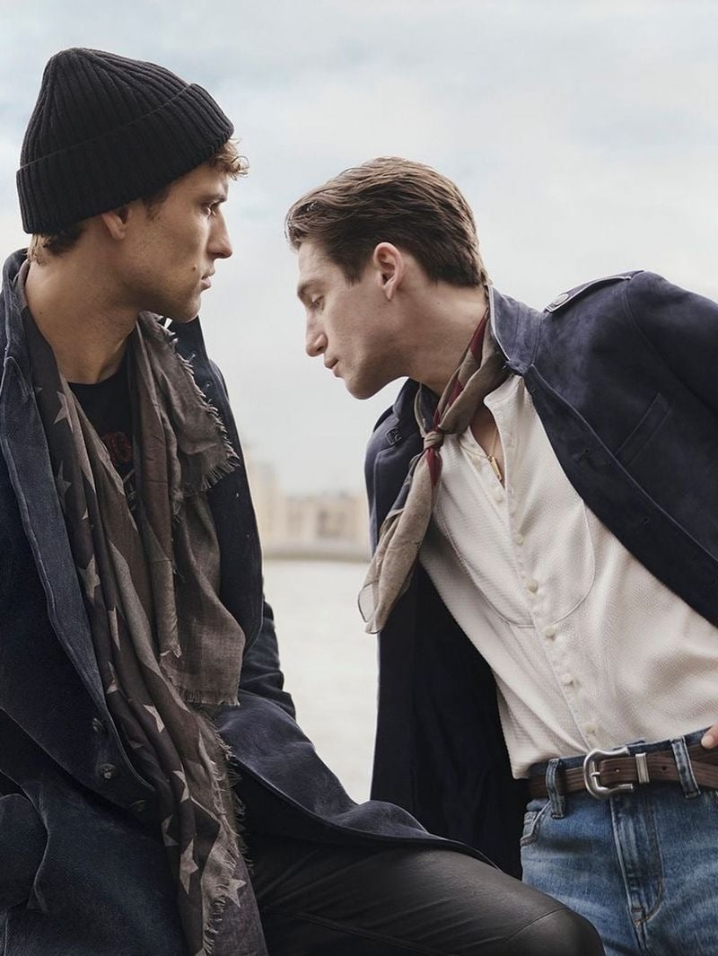 David Trulik and Anatol Modzelewski wear relaxed layers and scarves outdoors for John Varvatos' fall-winter 2026 campaign