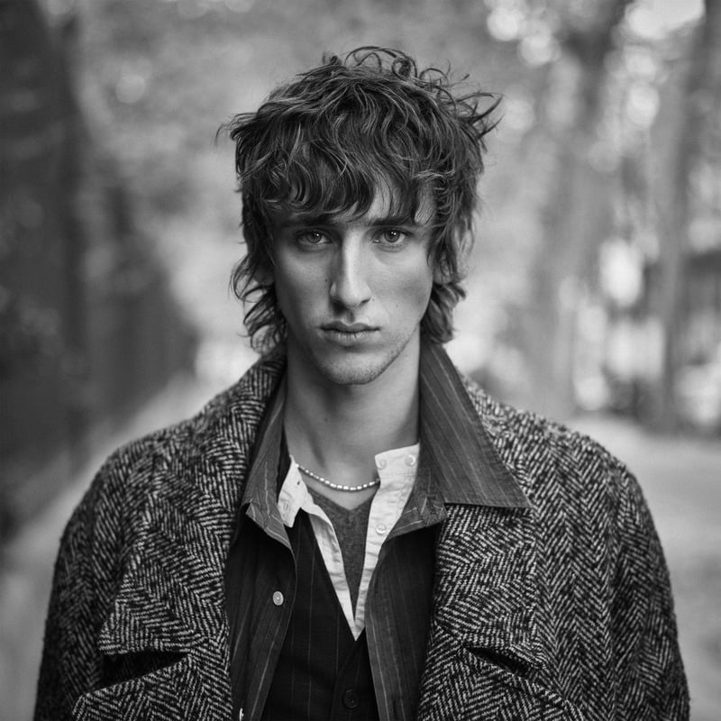 Luke Boyer wears a textured overcoat over an open shirt and dark knit for Zara Studio's fall-winter 2026 campaign