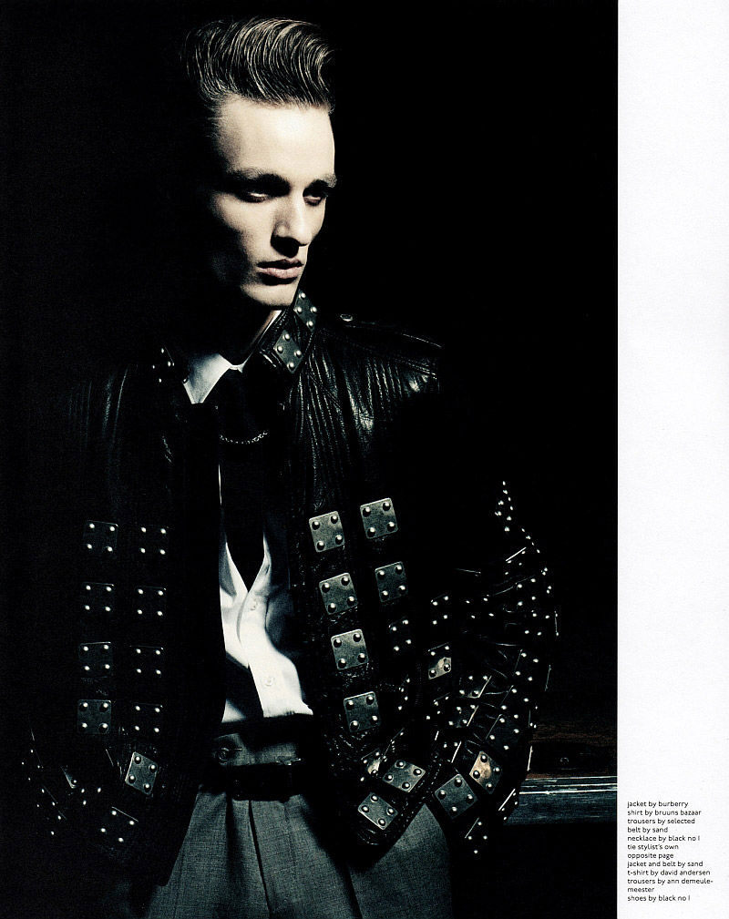 Photographed by  Henrik Bülow for Dansk, Oskar Tranum dons a Burberry Prorsum leather jacket.